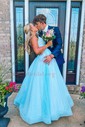 Ball Gown V-neck Floor-length Tulle Prom Dresses