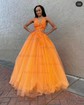 Princess V-neck Backless Tulle Prom Dresses With Appliques