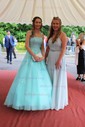 Ball Gown Scoop Neck Tulle Sweep Train Appliques Lace Prom Dresses