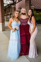 Ball Gown V-neck Tulle Lace Prom Dresses With Appliques Lace