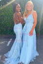 Ball Gown V-neck Lace Tulle Prom Dresses With Appliques