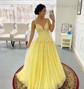 Ball Gown V-neck Lace Tulle Sweep Train Appliques Lace Prom Dresses