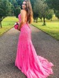 Mermaid Scoop Neck Tulle Prom Dresses With Appliques