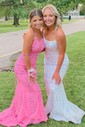 Mermaid Scoop Neck Tulle Prom Dresses With Appliques