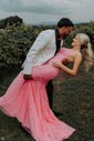 Mermaid Scoop Neck Tulle Prom Dresses With Appliques