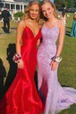 Mermaid Scoop Neck Tulle Prom Dresses With Appliques