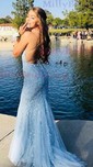 Mermaid Scoop Neck Tulle Prom Dresses With Appliques
