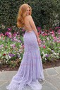 Trumpet/Mermaid Sweep Train Scoop Neck Tulle Lace Appliques Lace Prom Dresses