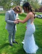 Mermaid Scoop Neck Tulle Prom Dresses With Appliques