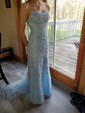 Trumpet/Mermaid Sweep Train Scoop Neck Tulle Lace Appliques Lace Prom Dresses