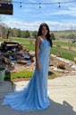 Mermaid Scoop Neck Tulle Prom Dresses With Appliques