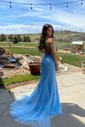 Mermaid Scoop Neck Tulle Prom Dresses With Appliques