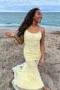 Trumpet/Mermaid Sweep Train Scoop Neck Tulle Lace Appliques Lace Prom Dresses