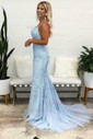 Trumpet/Mermaid Sweep Train Scoop Neck Tulle Lace Appliques Lace Prom Dresses