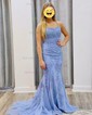 Trumpet/Mermaid Sweep Train Scoop Neck Tulle Lace Appliques Lace Prom Dresses