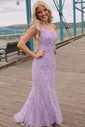 Trumpet/Mermaid Sweep Train Scoop Neck Tulle Lace Appliques Lace Prom Dresses