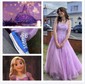 Ball Gown Scoop Neck Tulle Sweep Train Appliques Lace Prom Dresses