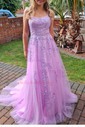Ball Gown Scoop Neck Tulle Prom Dresses With Appliques