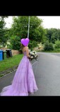 Ball Gown Scoop Neck Tulle Sweep Train Appliques Lace Prom Dresses