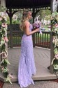 Trumpet/Mermaid Scoop Neck Tulle Sweep Train Appliques Lace Prom Dresses