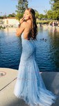 Trumpet/Mermaid Scoop Neck Tulle Sweep Train Appliques Lace Prom Dresses