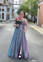 Ball Gown Square Neck Glitter Prom Dresses With Ruched