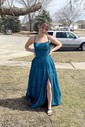 Ball Gown Square Neck Glitter Prom Dresses With Ruched