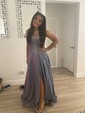 Ball Gown Square Neck Glitter Prom Dresses With Ruched