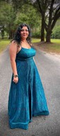 Ball Gown Square Neck Glitter Prom Dresses With Ruched