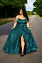 Ball Gown Square Neck Glitter Prom Dresses With Ruched