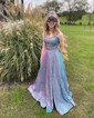 Ball Gown Square Neck Glitter Prom Dresses With Ruched