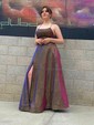 Ball Gown/Princess Sweep Train Square Neckline Shimmer Crepe Pockets Prom Dresses