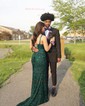 Sheath/Column Sweep Train V-neck Velvet Sequins Split Front Prom Dresses