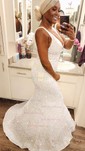 Mermaid V-neck Sparkly Velvet Sequin Backless Prom Dresses