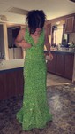 Mermaid V-neck Sparkly Velvet Sequin Backless Prom Dresses