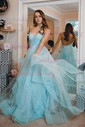 Princess V-neck Tulle Ruffle Prom Dresses