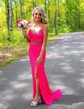 Sheath/Column Sweep Train V-neck Sequined Split Front Prom Dresses