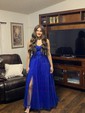 Ball Gown Sweetheart Glitter Sweep Train Appliques Lace Prom Dresses