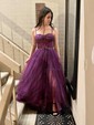 Ball Gown Sweetheart Glitter Sweep Train Appliques Lace Prom Dresses