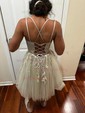 A-line Scoop Neck Tulle Short/Mini Homecoming Dresses With Appliques Lace
