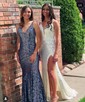 Sheath/Column V-neck Sequined Floor-length Prom Dresses With Split Front