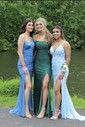 Sheath/Column V-neck Sparkly Sequin Prom Dresses With Appliques