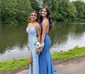 Sheath/Column V-neck Sparkly Sequin Prom Dresses With Appliques