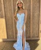 Sheath/Column V-neck Sparkly Sequin Prom Dresses With Appliques