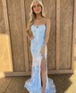 Sheath/Column V-neck Sequined Floor-length Prom Dresses With Split Front