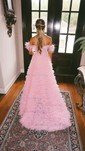 Ball Gown Off-the-shoulder Tulle Tiered Prom Dresses With Feather