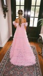 Ball Gown/Princess Sweep Train Off-the-shoulder Lace Tulle Beading Prom Dresses