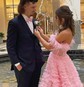 Ball Gown Off-the-shoulder Tulle Tiered Prom Dresses With Feather