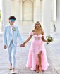 Ball Gown Off-the-shoulder Tulle Tiered Prom Dresses With Feather
