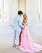 Ball Gown Off-the-shoulder Tulle Tiered Prom Dresses With Feather
